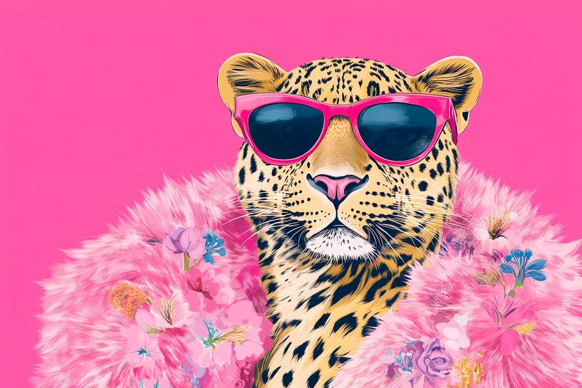 Gepard im coolen Outfit mit Pinkem Hintergrund von Poster Art Shop