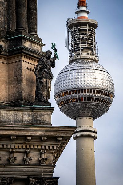 Detail of Berlin Cathedral with the Fernsehturm in the background by Arie de Korte