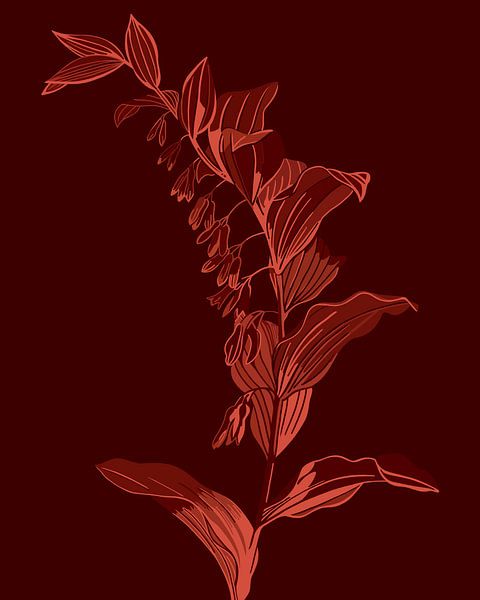 Branche avec fleur | Rose Rouge | Illustration par Jansje Kamphuis