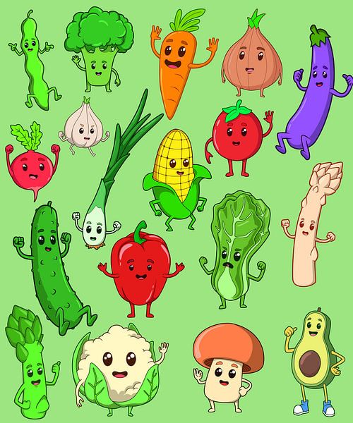 Légumes kawaii en bande dessinée par Pixelbull Design