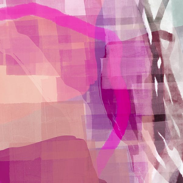 Abstrakte Aquarellmalerei in Neonpink, Lila und Braun. von Dina Dankers