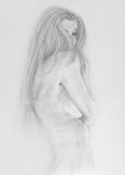 Sketch young woman , discreet nude grey tones by Krista Kitsz Art