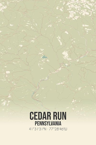Carte ancienne de Cedar Run (Pennsylvanie), USA. par Affiches de lieux