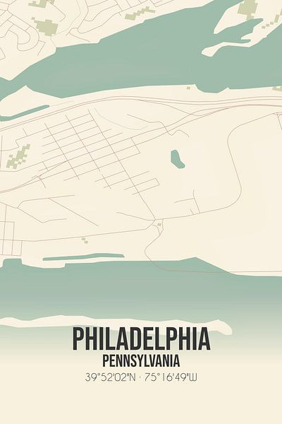 Vintage landkaart van Philadelphia (Pennsylvania), USA. van Stad & Wand