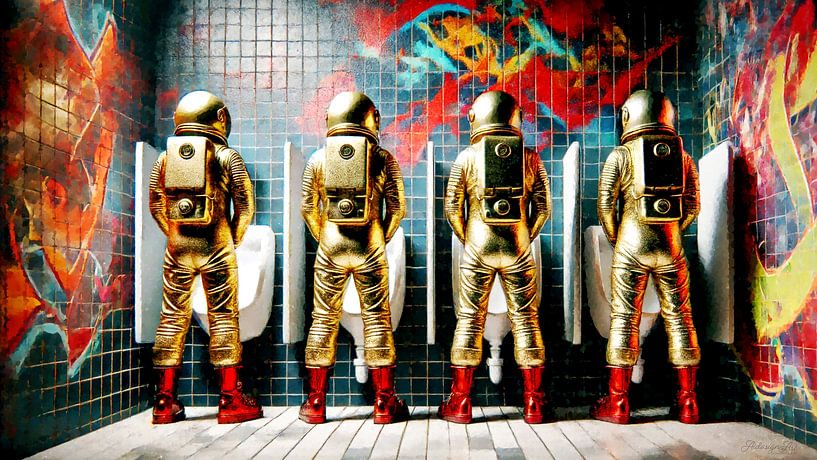 Les astronautes - des héros dorés dans l'urinoir de la réalité - L'astronaute entre sublimité cosmique et banalité terrestre par AidasignArt