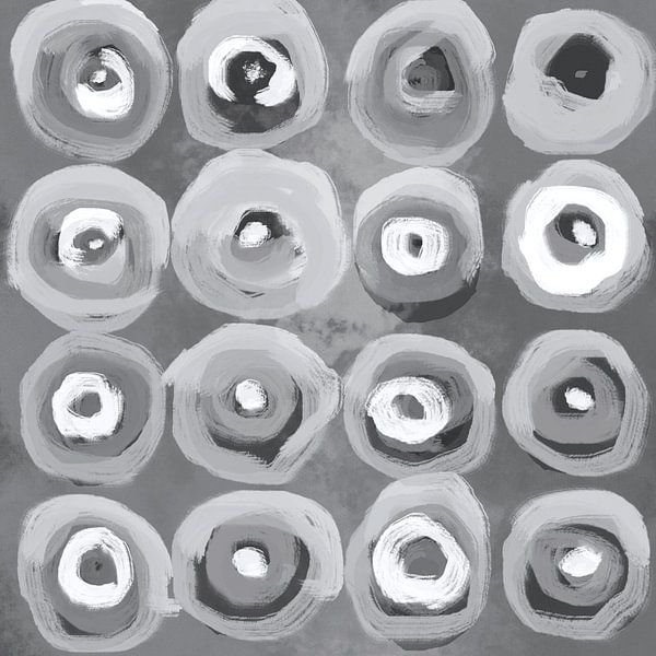 Abstracte geschilderde geometrie in zilvergrijs, zwart en wit van Dina Dankers