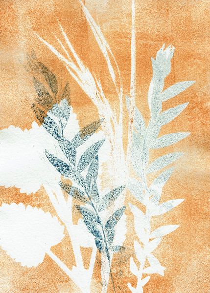 Feuilles orange et bleues / nature abstraite par Lies Praet