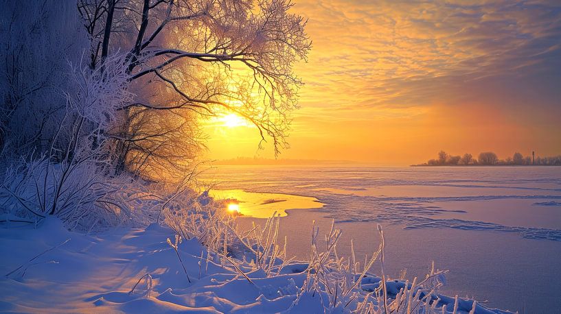 Golden Lakeside Morning by Vlindertuin-Art