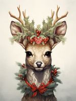 Cerfs dans les tons vert et orange | Noël