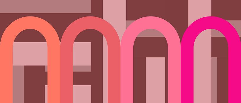 Moderne Bogen Abstraktion in Pink Braun Koralle Rose von Mad Dog Art