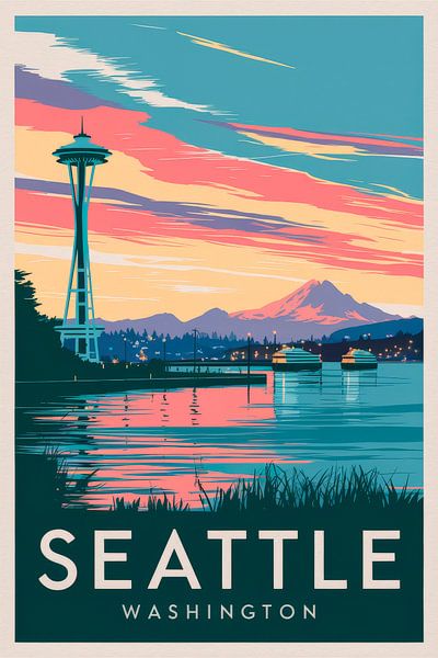 Affiche de voyage vintage de Seattle, Washington par Poster Art Shop