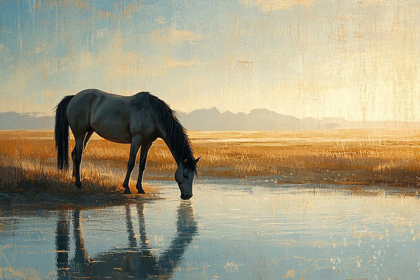 Pferd in der Nähe von Wasser in der Natur von Imperial Art House