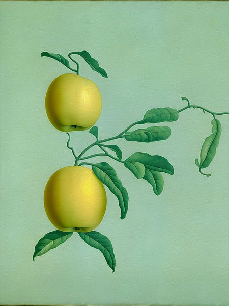 Zwei grüne Äpfel auf einem Zweig von Artclaud