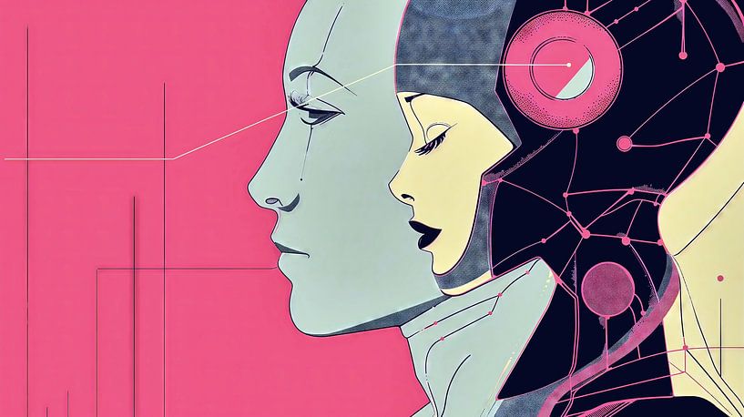 Encounter between human and cyborg by Frank Heinz