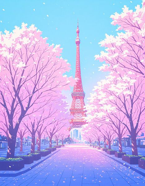 Anime-Szenerie Tokio Tower Japan Pastellfarben Lofi von Ruzerin