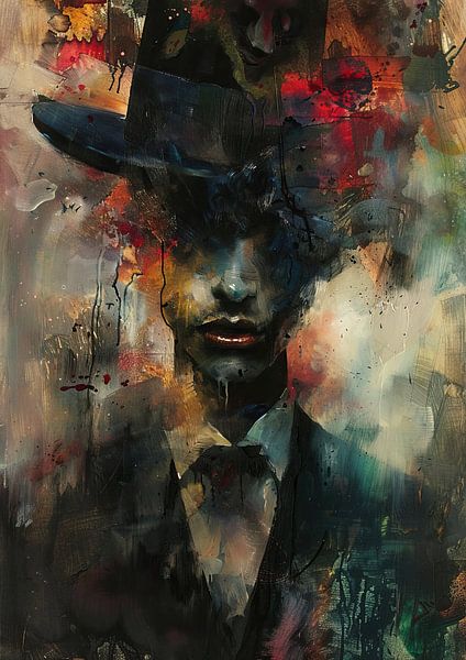 Edge of Shadow, Touch of Red van Abstract Schilderij