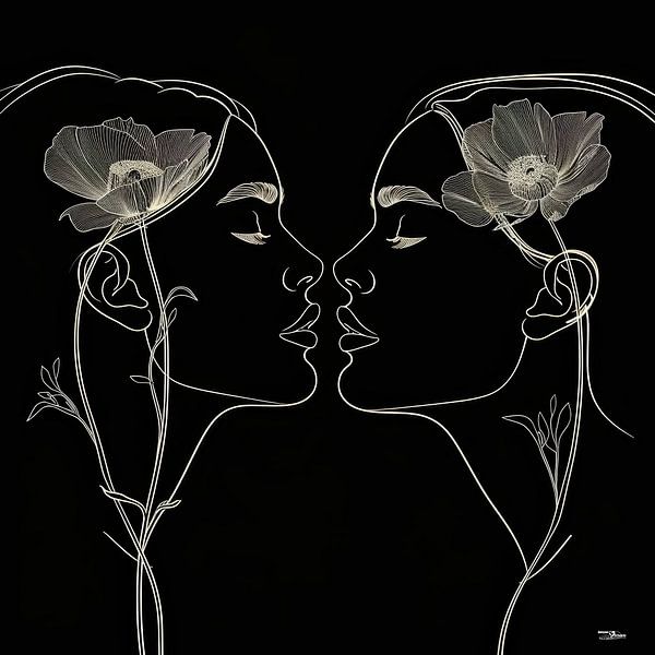 line drawing of a woman with a flower by Gelissen Artworks