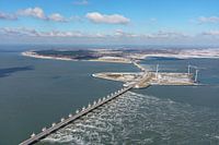 Portion of the Eastern Scheldt storm surge barrier seen from the air.