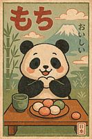 Happy Panda with Mochi - Retro Japan Illustration