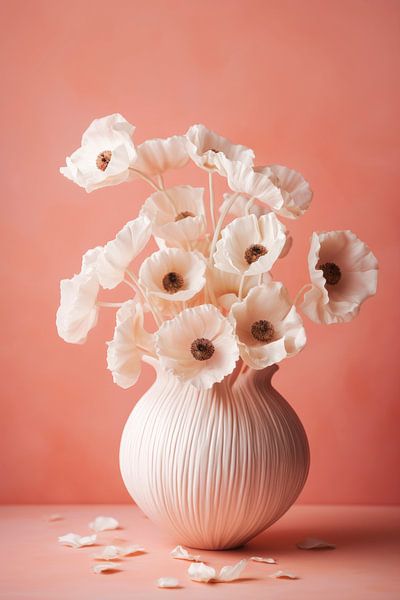 White Poppy On Coral Background von Treechild