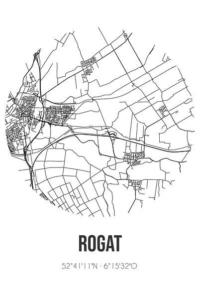 Rogat (Drenthe) | Carte | Noir et Blanc par Affiches de lieux