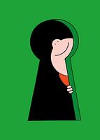 Jongetje kijkt door sleutelgat - kinderkamer