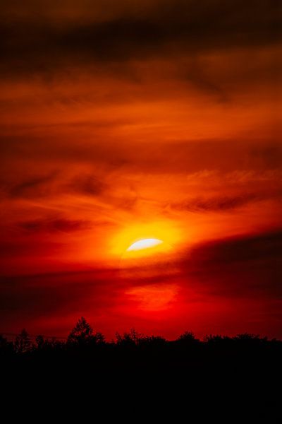 Tiefroter Sonnenaufgang mit Sonnenkugel von Martin Steiner