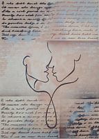 Couple d'amoureux line Art moderne beige rosé letters
