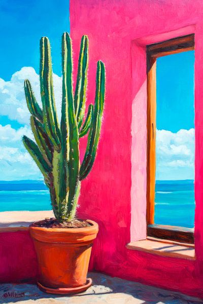 Kaktus mit Meerblick im rosa Haus von Poster Art Shop