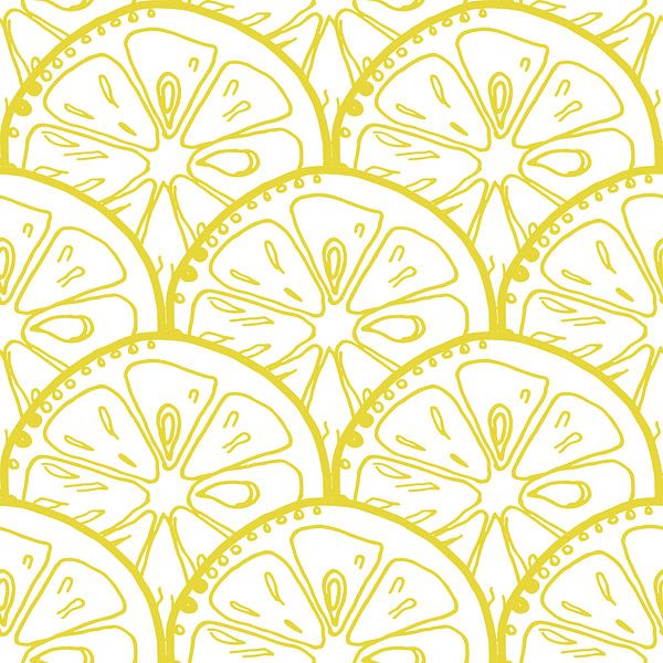 Gelbe Zitronen auf Weiß. Illustration im Retro-Stil. von Dina Dankers