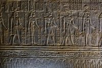 De Tempel van Edfu in Edfu, Egypte, Details van de inscripties op de muren