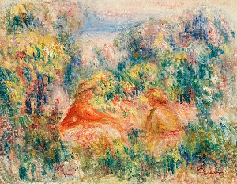 Twee vrouwen in een landschap, Pierre-Auguste Renoir (1918) van Atelier Liesjes