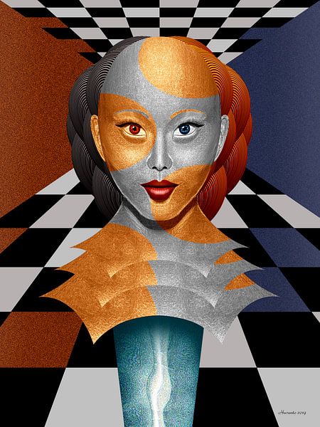 Porträt auf Glassäule von Ton van Hummel (Alias HUVANTO)