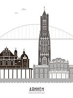 Skyline illustratie stad Arnhem zwart-wit-grijs