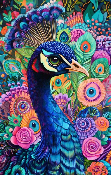 Colourful peacock among flowers by Imperial Art House