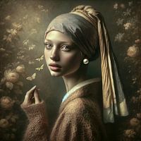 Modern Girl with the pareI Johannes Vermeer "Whispers in Bloom"