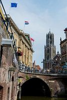 Domtoren and City Hall from the wharf on the Oude Gracht, Utrecht