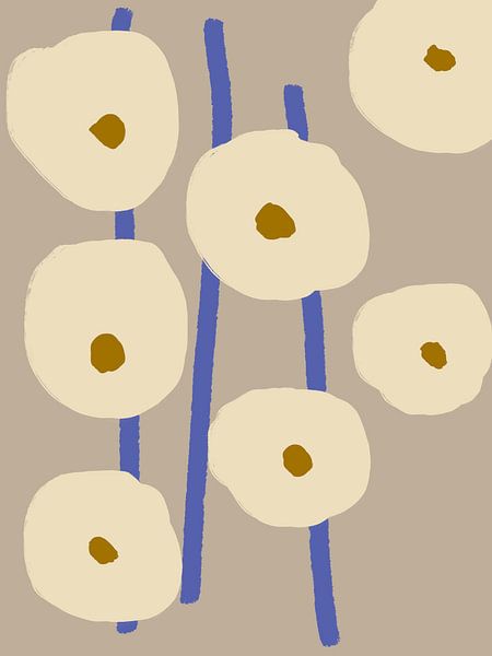 Botanische Skizzen. Große weiße Blumen auf Grau. von Dina Dankers