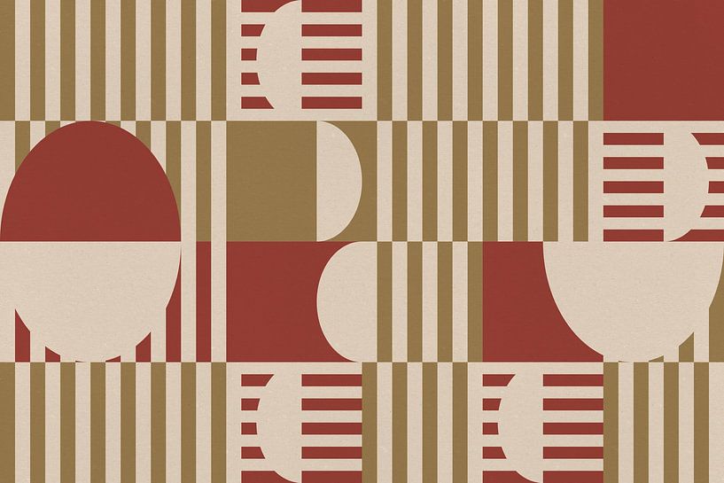 Retro-Architektur. Abstrakte geometrische Kunst in Gold und Rot von Dina Dankers