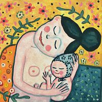 Mutter und Kind Interpretation von Gustav Klimt | Mutterschaftskunst | Mutter mit Baby Gemälde