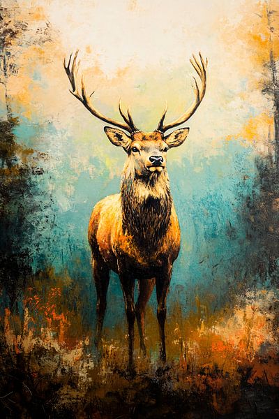 Schöne Hirsche in Waldlandschaft von Imperial Art House