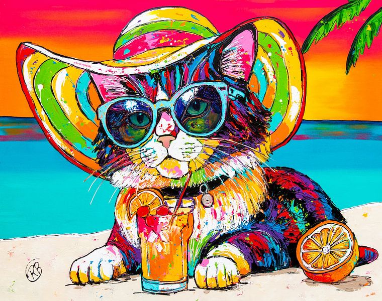 Beach chilling Kat: Sommerentspannung von Happy Paintings / Renata Rolefes