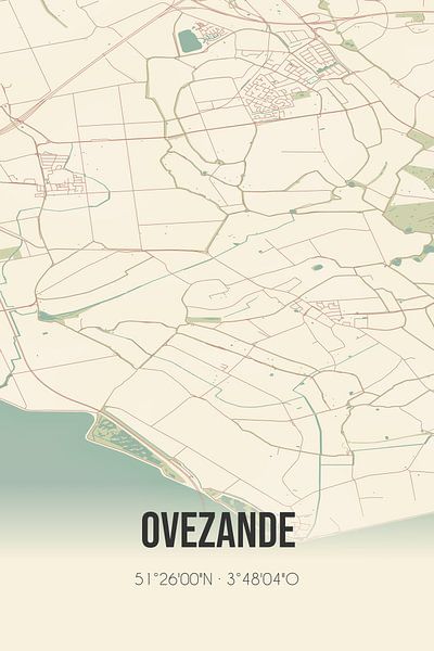 Alte Karte von Ovezande (Zeeland) von Ortsdrucke