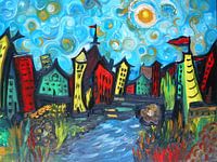 Whimsical Van Gogh Style Town