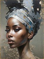 Afrikanische Frau mit blauem Kopftuch dunkler Hintergrund