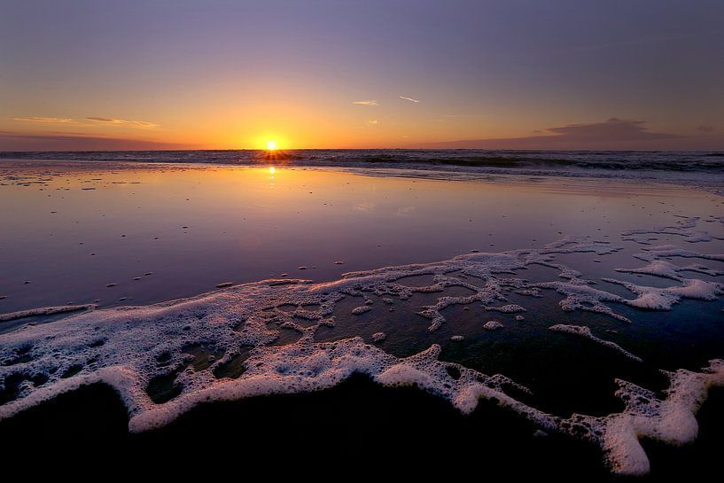 Sunset beach and sea by Caroline van der Vecht