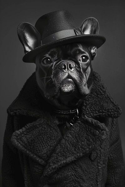 Bouledogue français noir avec chapeau par haroulita