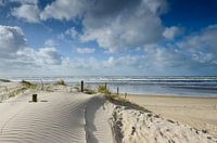 Vue sur la mer depuis l'entrée de la plage de Bergen aan Zee