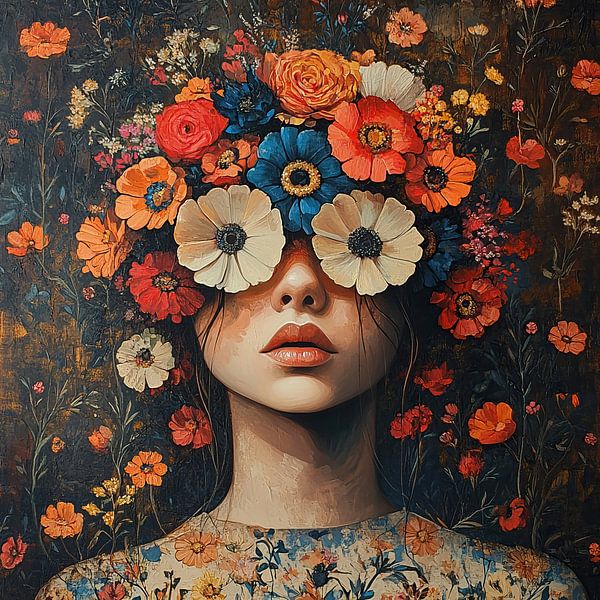 Blumenporträt | Buntes Blumenporträt von Blickfänger Gemälde