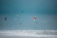 Kite surfers avec Scheveningen en arrière-plan